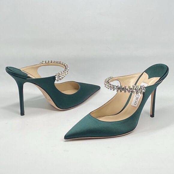 Jimmy Choo Bing 100 Satin Mules With Crystal Strap size 40.5 - Picture 14 of 16
